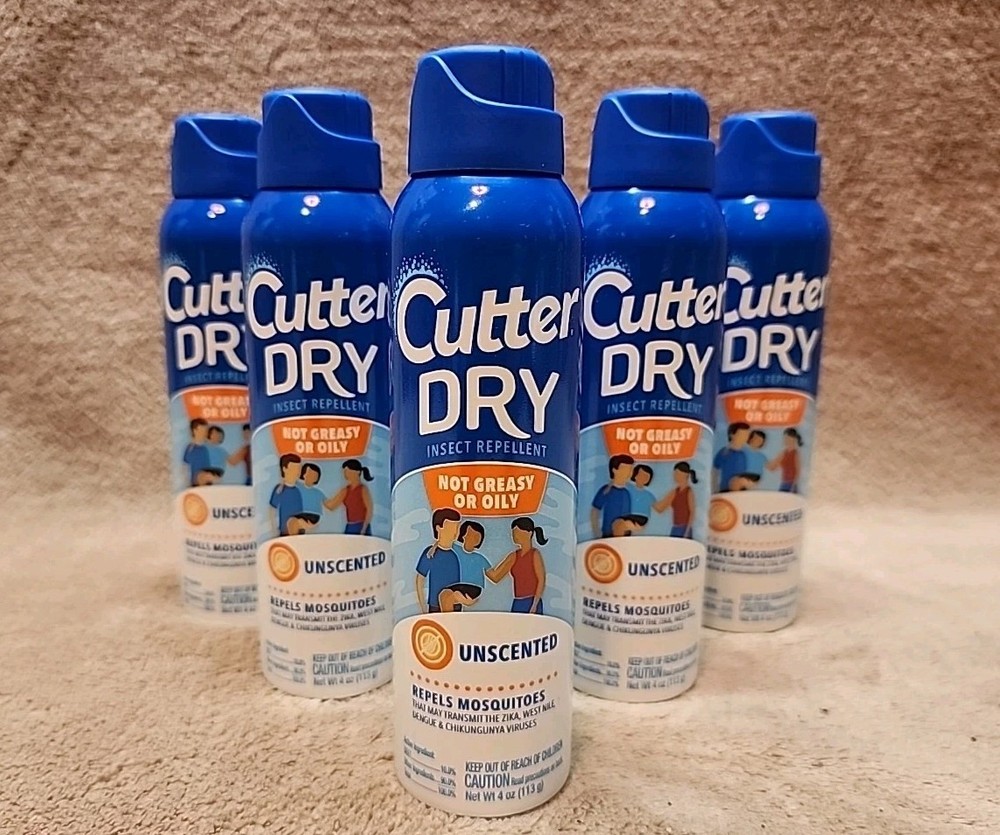 Lot of 6: Cutter Dry Insect Repellent Aerosol Spray Unscented, 10% DEET
