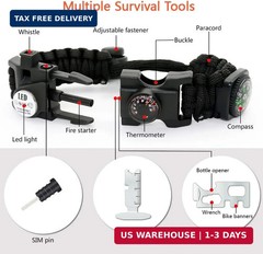 20in1 Survival Paracord Bracelet SOS LED Light Compass Thermometer Camp Kit Gift