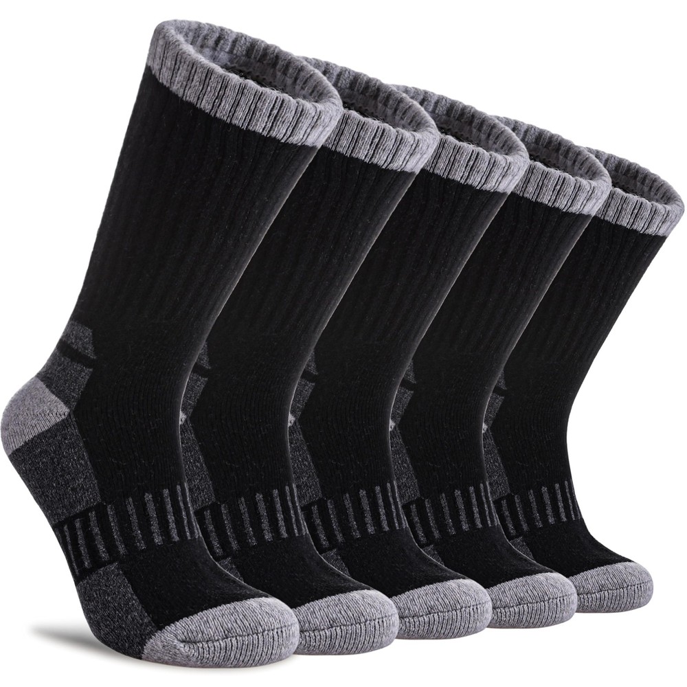 DYW Womens Merino Wool Hiking Socks Thermal Warm Winter Large, 5 Pairs Black