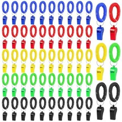 SHENLIU 50 Pcs Sport Whistle with Bracelet, Multicolor Loud Clear Plastic
