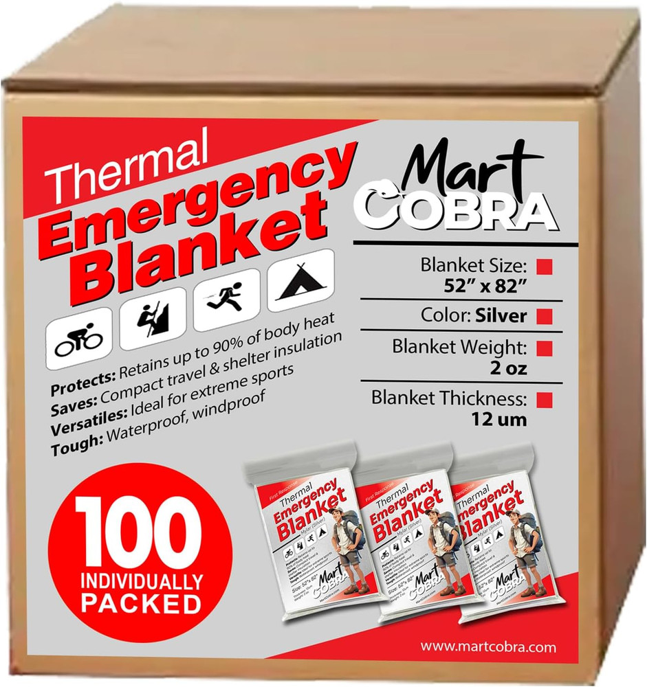 100-Pack Emergency Mylar Blankets for Survival, Camping, and First Aid