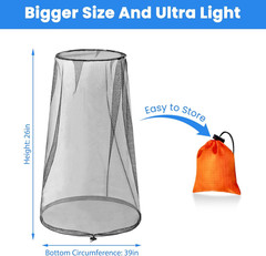 2 Pack Mosquito Head Net Drawstring Ultra Large Breathable Bug Net Camping Fishi