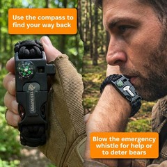 Tactical Paracord Compass Hiking Survival Bracelet Men Dad Gifts Camping Acce…