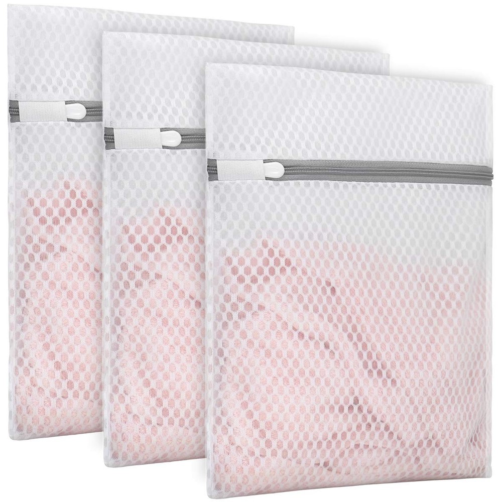 Muchfun 3Pcs Durable Honeycomb Mesh Laundry Bags for Delicates 3 Small, White