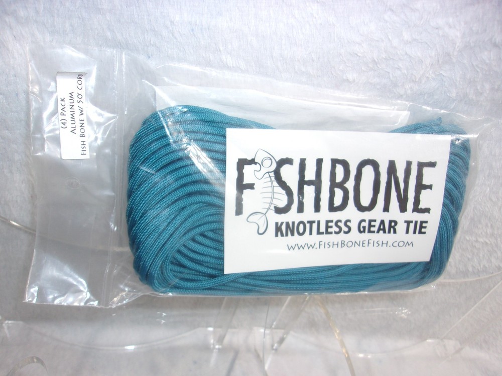 Fish Bone Knotless Rope Tie (4) Fish Bones & Cord – SEALED NEW IN PACKAGE Blue