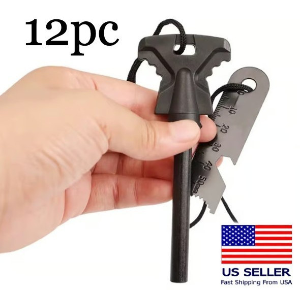 12pc Fire Starter Flint Steel Striker Survival Kit Ultimate Camping Outdoor Tool