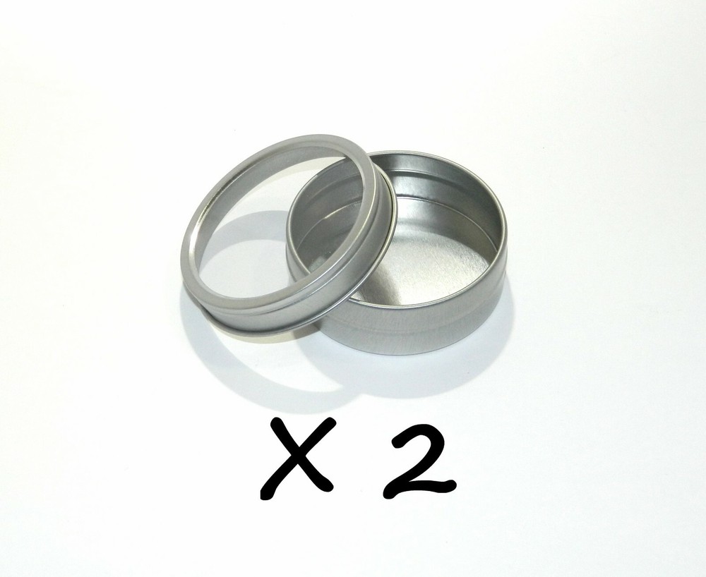 2 oz Round Metal Window See Through Slip-Lid Tin Can Survival Craft Container X2
