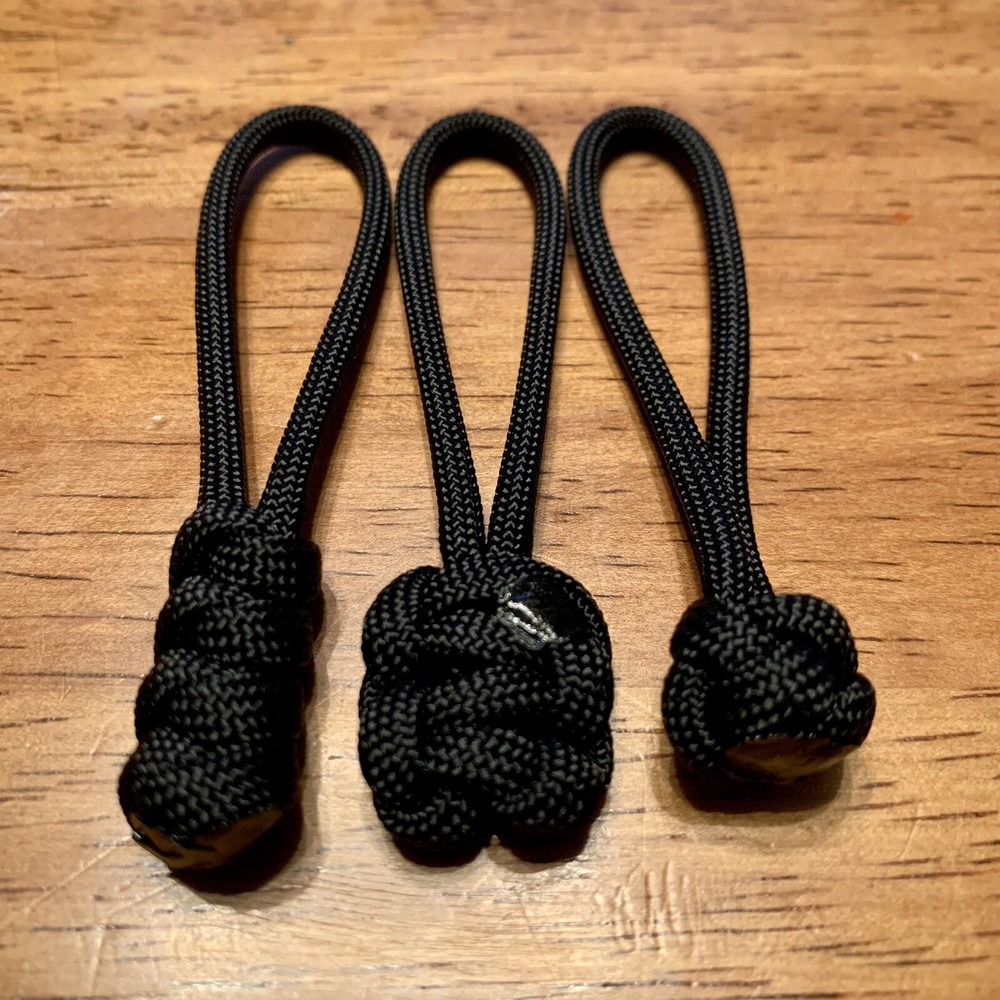 (12-Pack) Black Variety Pack 3″ Zipper Pulls 550 Paracord Keychain Extender Fob