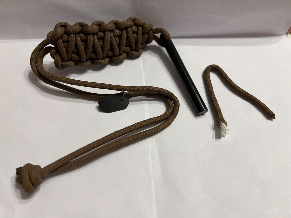 Fire starter mini survival 3″ 16 strand paracord king cobra braid coyote brown