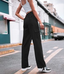 ZMPSIISA Women High Waisted Cargo Pants Wide Leg Casual 6 Medium, Black