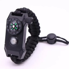 Men’s Outdoor Survival Bracelet SOS LED Light Compass Whistle Rope Camping