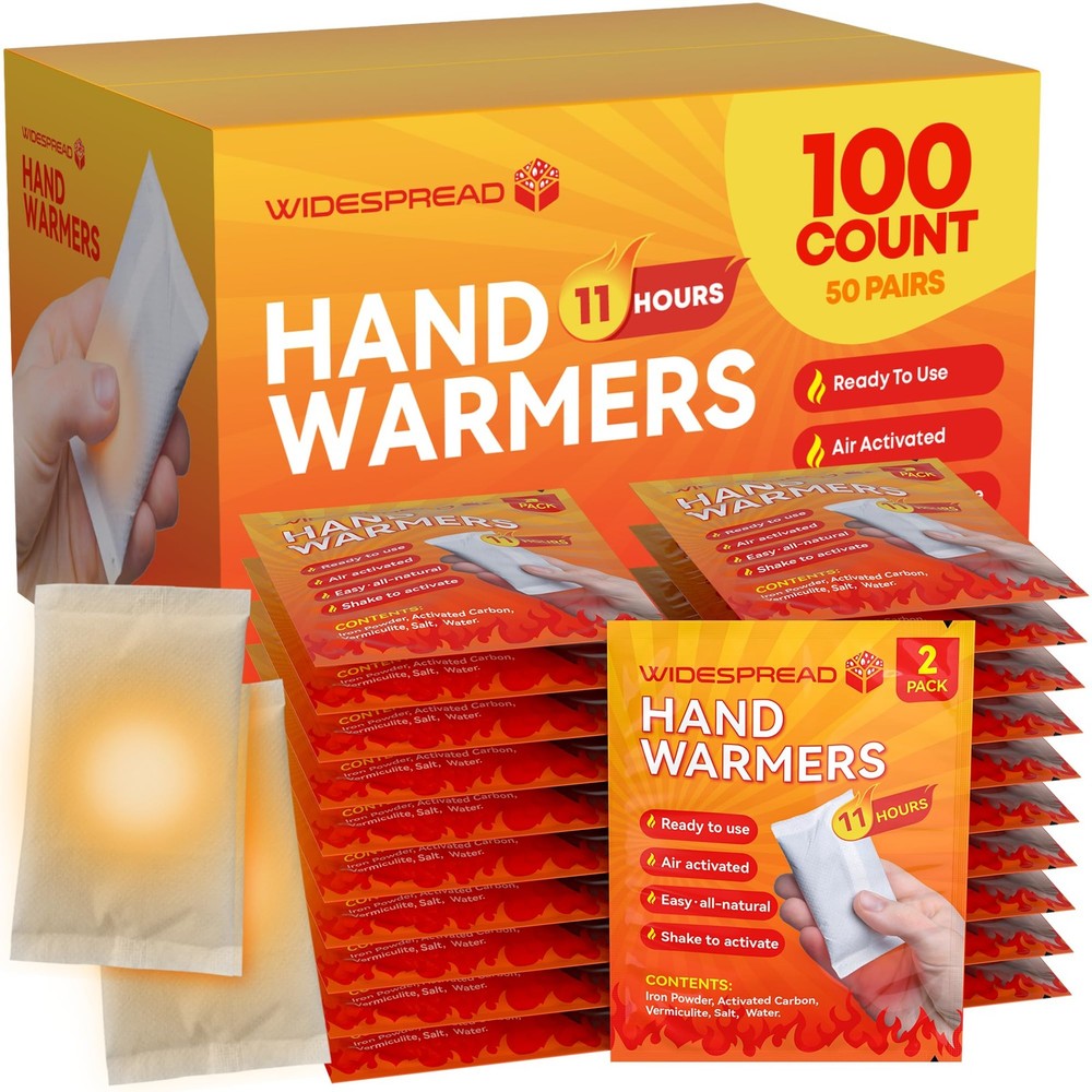 Widespread Hand Warmers Disposable 50 Pairs 100 Warmers 11 Hour Air-Activated