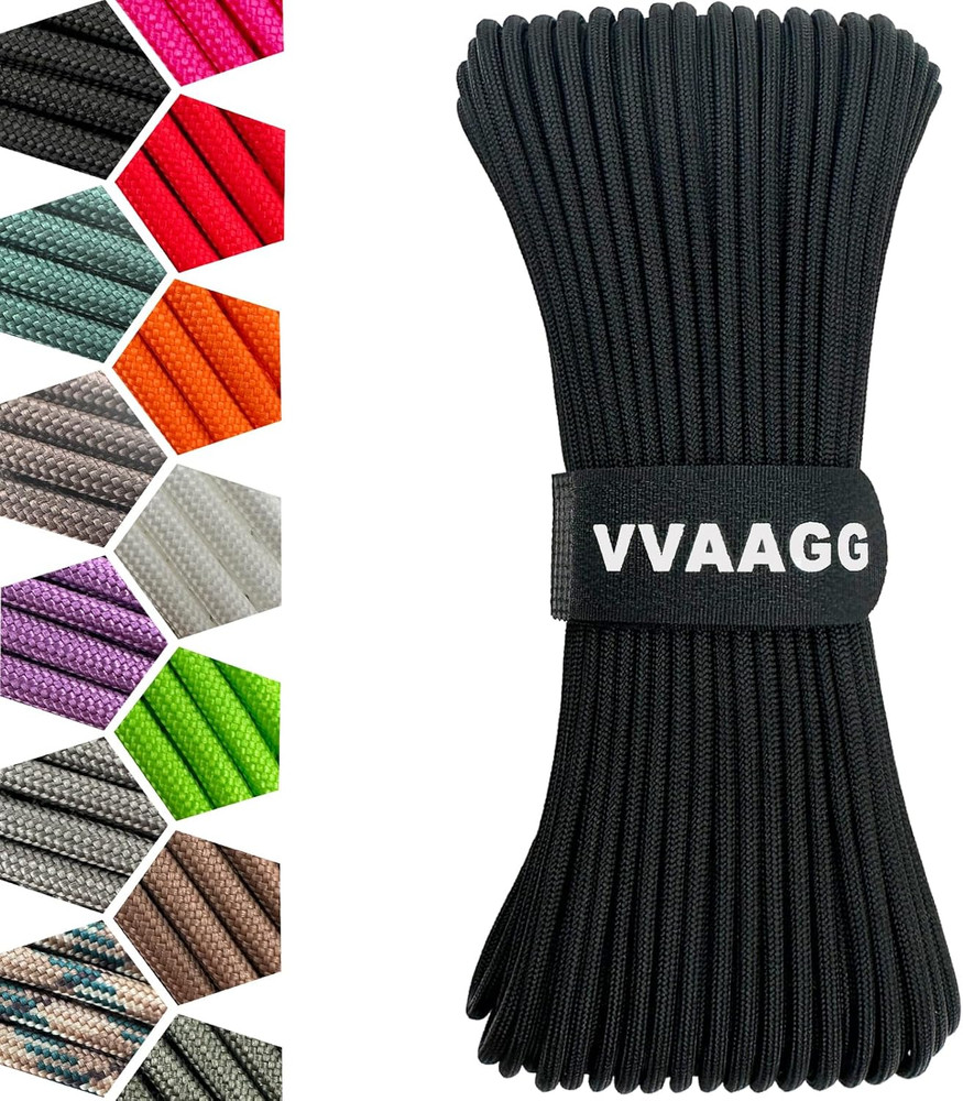 1000 Black Paracord Rope 100FT Utility Nylon Heavy Duty 12 Strand Parachute Cord