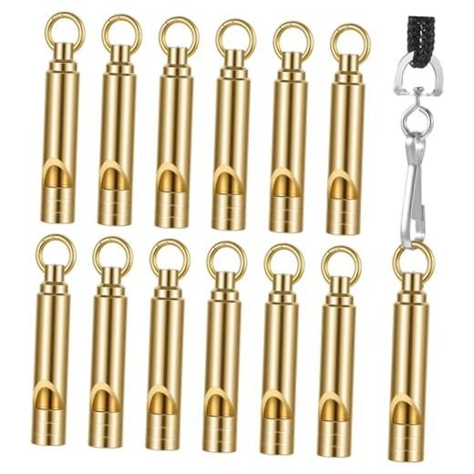 12 Pack Brass Emergency Whistles with Tangle-Free Lanyard – Pealess Safety