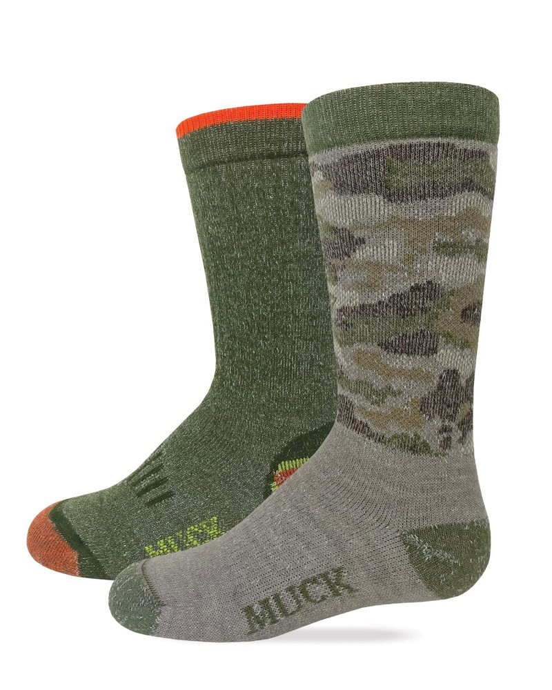 MUCK Boot Youth Boys Girls Heavyweight Merino Wool Blend Small, Olive Camo