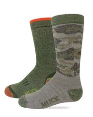 MUCK Boot Youth Boys Girls Heavyweight Merino Wool Blend Small, Olive Camo