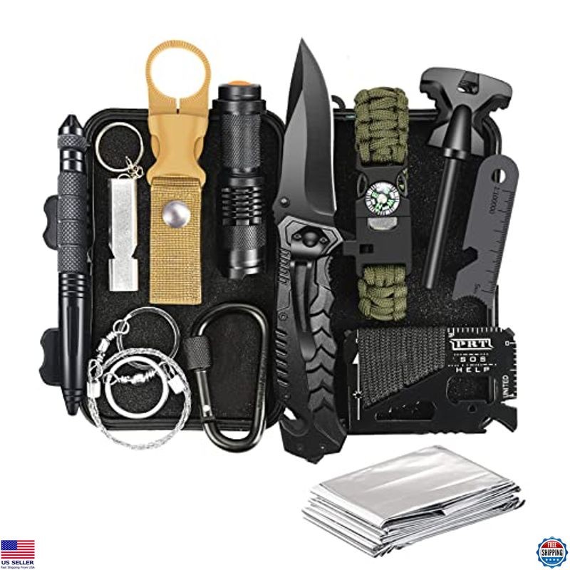 14-in-1 Survival Kit, Emergency Gear for Men, Gifts for Dad, Camping Accessories