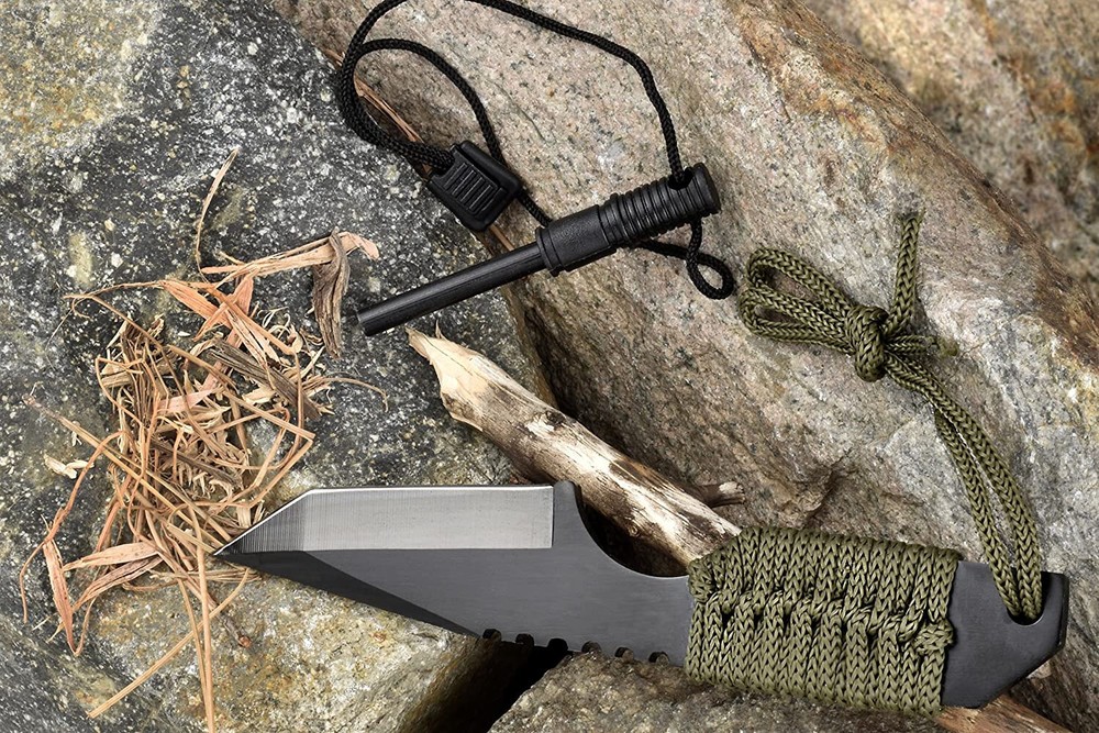 Outdoor Tanto Knife with Firestarter 3″ Blade Stainless Steel Nylon Sheath Camp