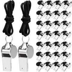 Whistle Bulk 100 Pcs Stainless Steel Loud Metal Professional Black Lanyard