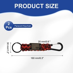 2Pcs Paracord Keychains, Paracord Keychain with USA Flag, Red Black Camouflage