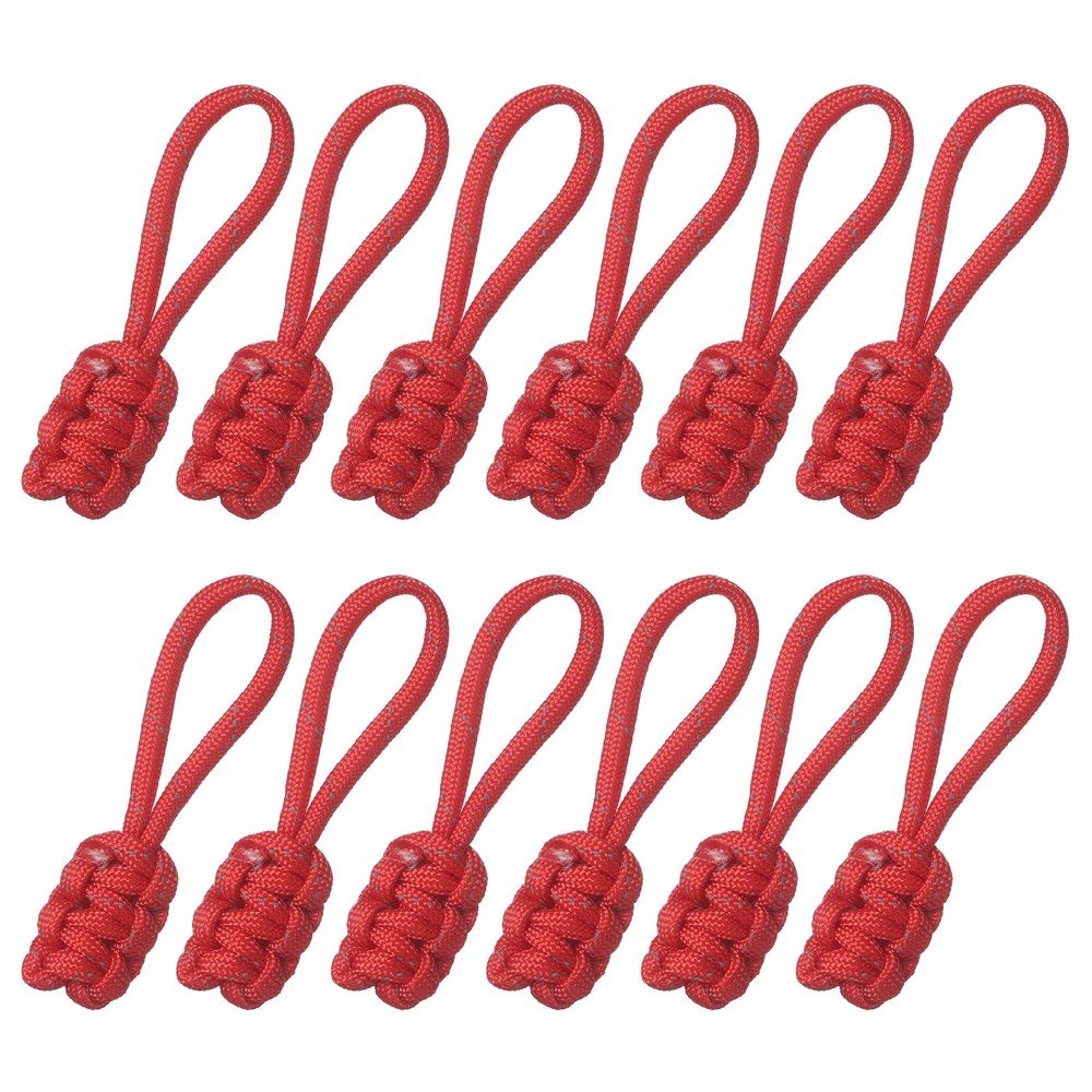 12Pcs Reflective Paracord Zipper Pull, 85 mm Length for Backpacks, Red