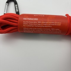 Gear Aid 550 Paracord 30 FT Orange Nylon Utility Rope w/ Carabiner Camping