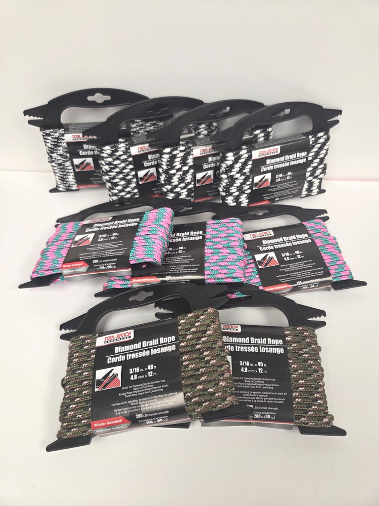 Lot of 9 DIAMOND BRAID ROPE & WINDER Camping, Hiking, Crafts, Indoor/Outdoor