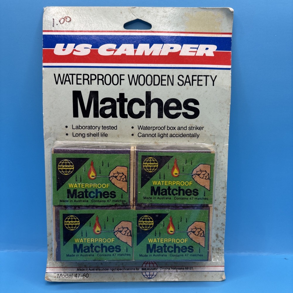 VTG NOS SEAWAY US Camper Waterproof Wood Matches – New, Never Opened – Australia
