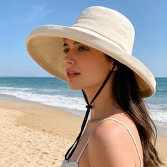 Summer Sun Bucket Hats for Women Wide Brim Packable Beach Hat Medium, Beige