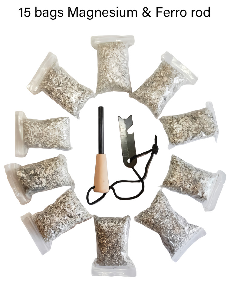 Fire Starter 15 Bags Magnesiums 99% Pure Ferro Rod For Camping Hiking Bushcraft