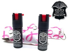 2 Police Magnum pepper spray .50oz pink ribbon keychain holster self defense