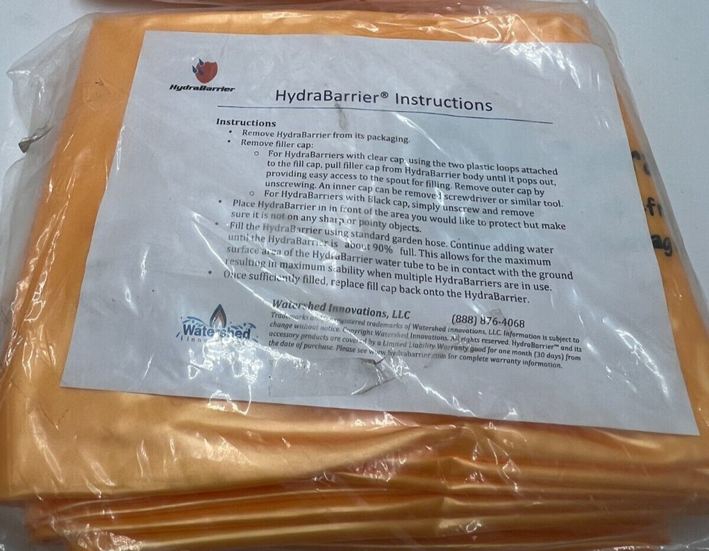 Watershed Innovation HydraBarrier Standard Sandbag Alternative, 24’L x 4H Orange