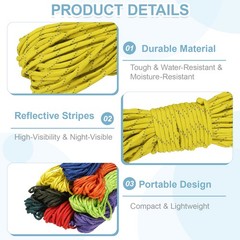 Reflective Fluorescent Paracord Rope 4mm 98 ft for Camping (Yellow)
