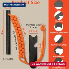 VVAAGG Flint and Steel Fire Starter Kit Survivor, 3/8″ 1/2 inch Ferro Rods and M
