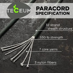 Teceum Paracord Type Iii 550 Dark Grey 100 Ft 4Mm Tactical Rope Mil-Spec