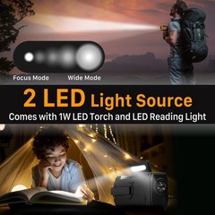 Emergency Solar Hand Crank Weather Radio 2000mAh Power Bank Charger Flash Light