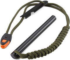 5 Inch Emergency Weatherproof Flint Ferrocerium Rod Fire Starter, with Whistle,