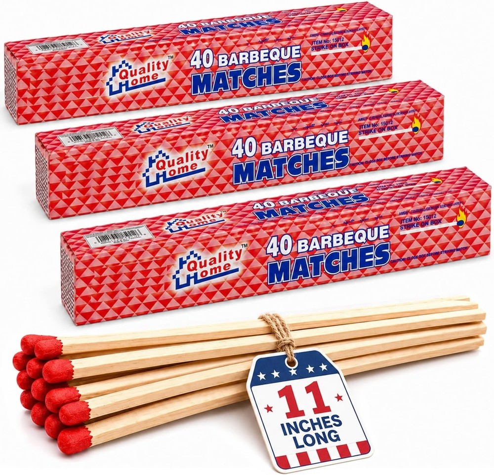 Set of 3 – 11″ Long Wooden Fireplace Matches for Camping BBQ Grill
