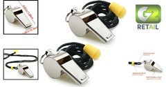 2-Pack Stainless Steel Whistles with Lanyards – Crisp & Loud for Coaches