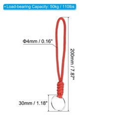 2pcs 8″ Paracord Lanyard with Keyring Wrist Cord Badge Holder Strap, Red