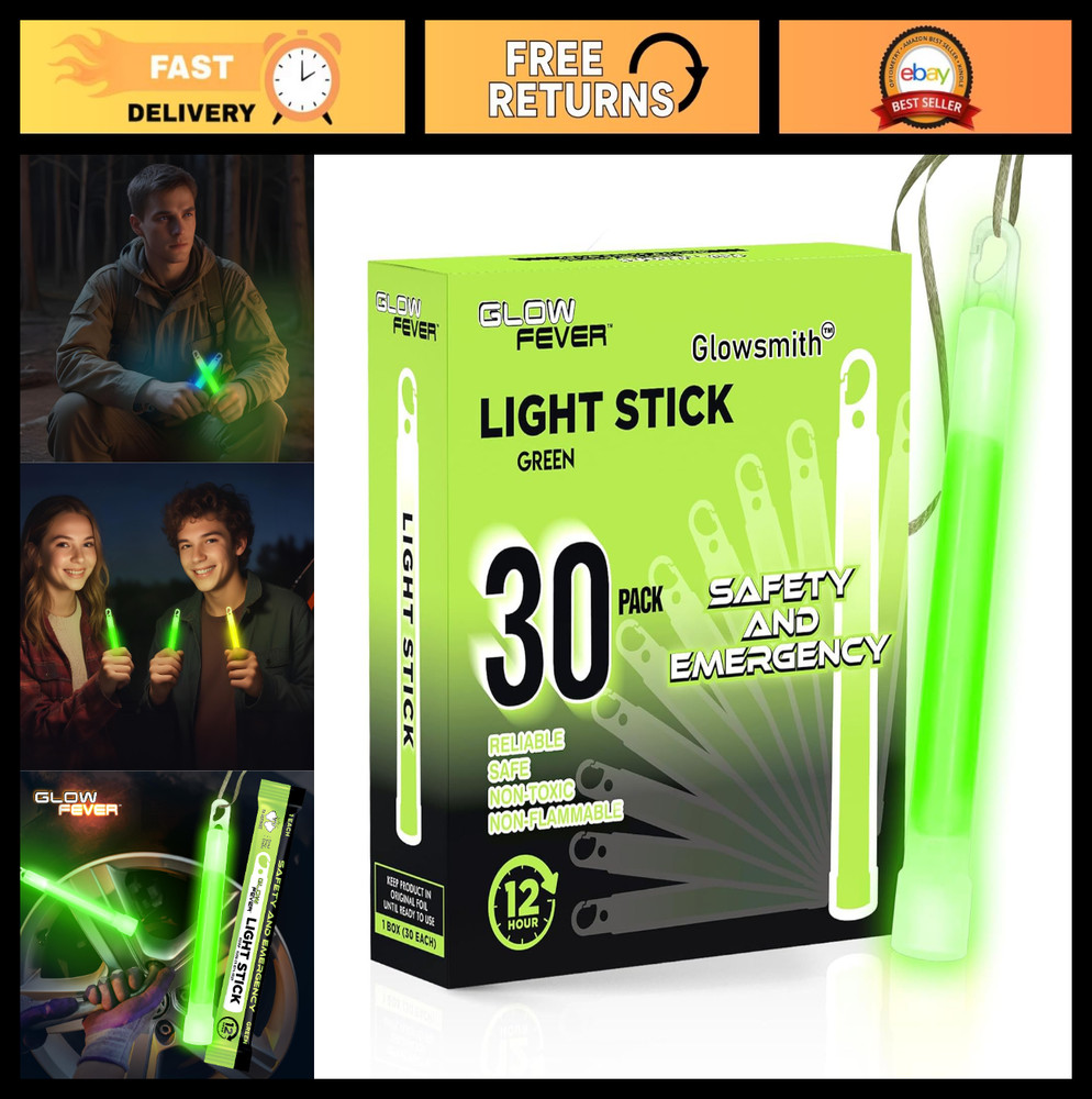 30pcs Military Grade Glow Sticks – 6» Ultra Bright Lightsticks for Camping, Hik