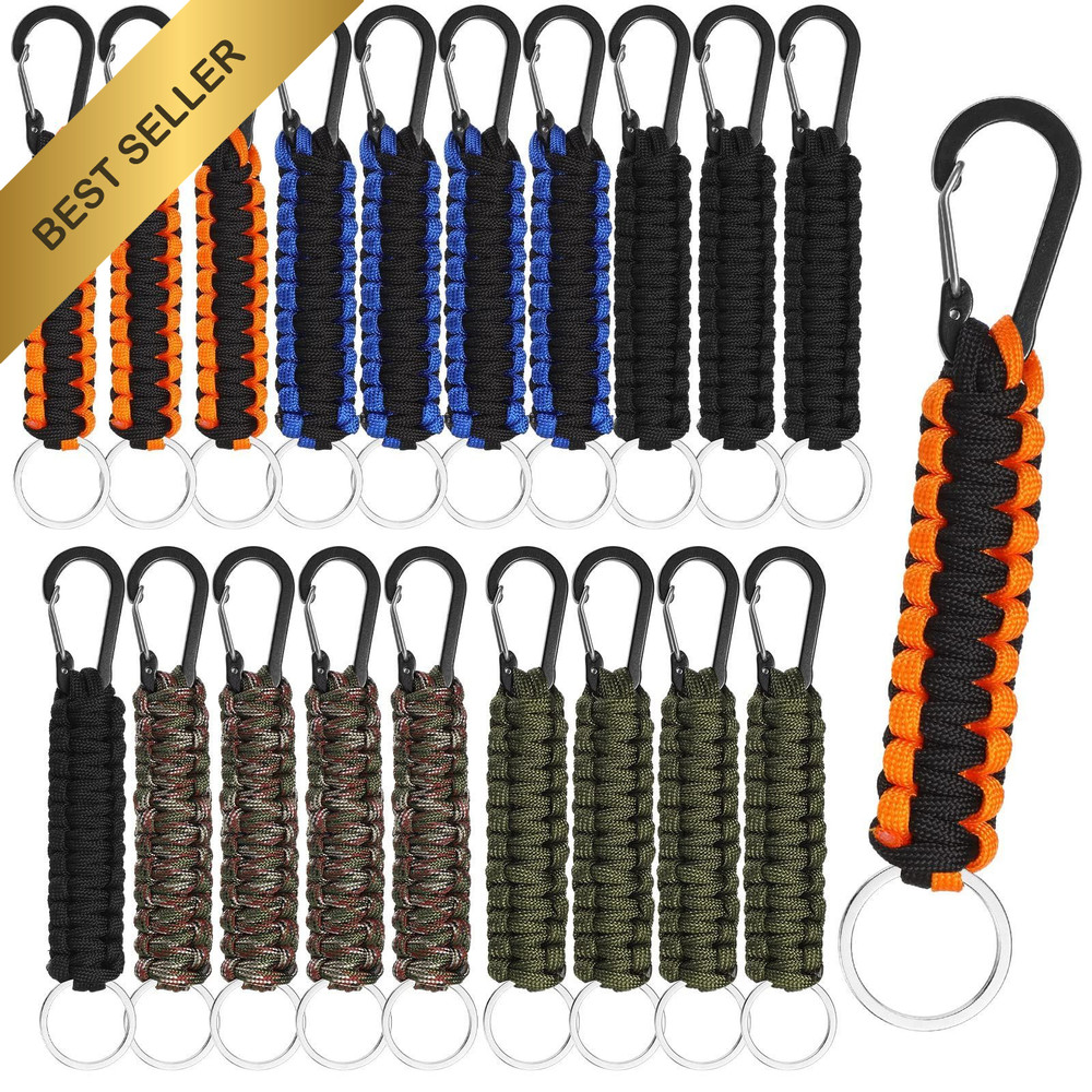 Fumete 20 Pcs Paracord Keychain Military Braided Strap Clips Camping Hooks Tool