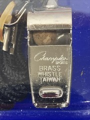 Vintage Champion Sports Whistle Silver Brass Black Nylon Lanyard BP401 New NOS
