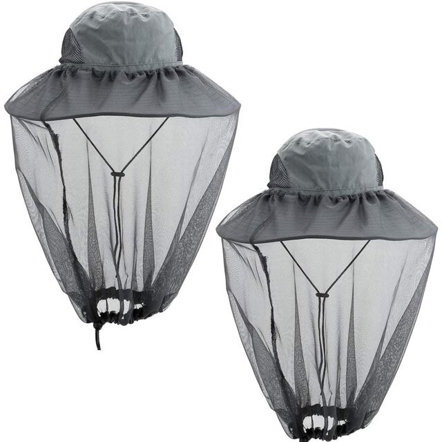 2 Pack Mosquito Head Net Hat Hats with Removable Veil Net Mesh Hiking Fishing Ga