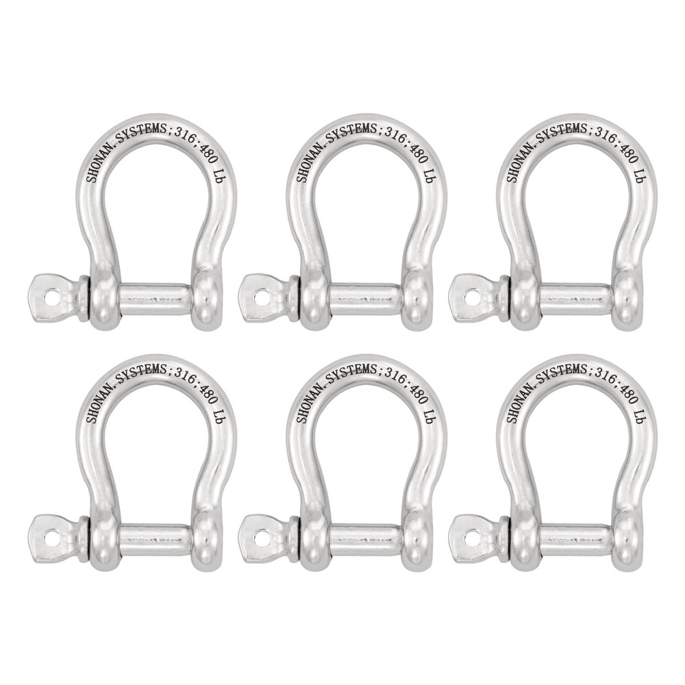 1/4″ Small Bow Shackles – 6 Pcs Stainless Steel D Ring Shackle, 480 Lbs Cap