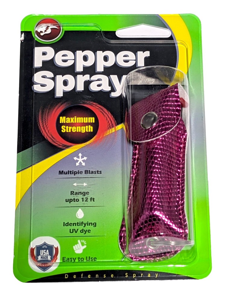 Cheetah Pepper Spray Max Strength Self Defense UV Dye 12ft Spray Pink Keychain