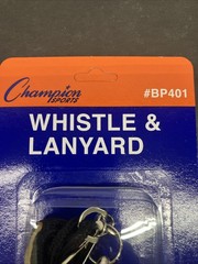 Vintage Champion Sports Whistle Silver Brass Black Nylon Lanyard BP401 New NOS