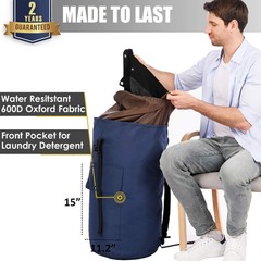 Laundry Bag 15″ x 40″, Dark blue laundry bag backpack with shoulder strap