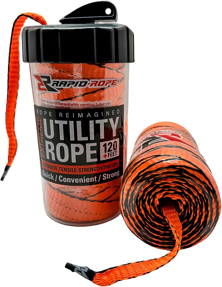 Rapid Rope Canister 120Ft Orange Flat Tactical Paracord, Made in USA, 1100Lb Tes