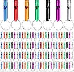 120 Pcs Bulk Emergency Aluminum Survival Whistle with Keychain 7 Colors Extra…